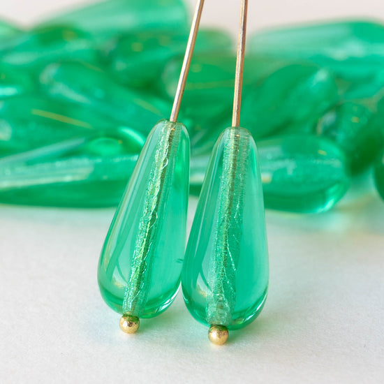 9x20mm Glass Teardrops - Light Emerald - 20 beads