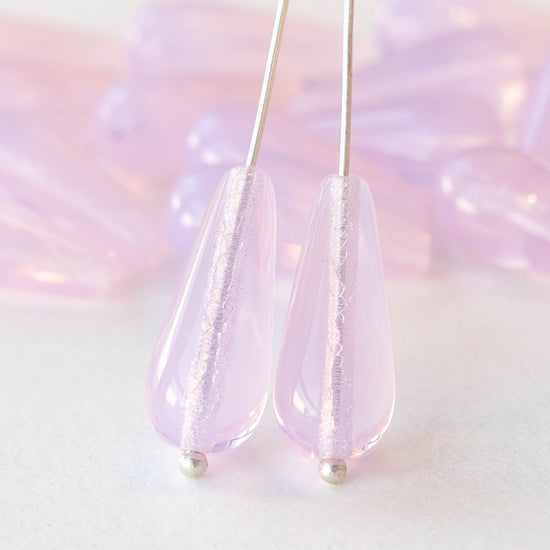 9x20mm Glass Teardrops - Pink Opaline - 10 or 20 beads