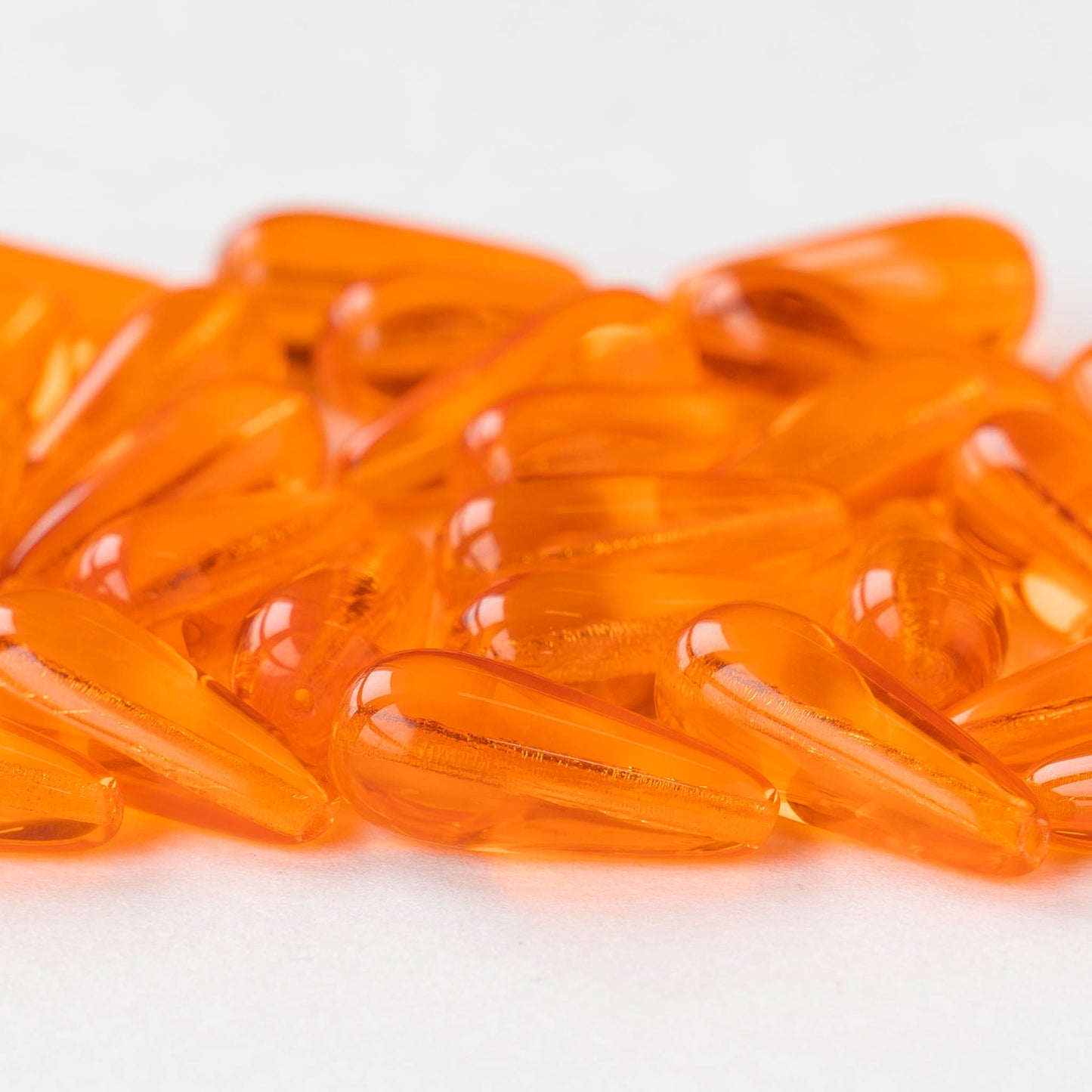 9x20mm Glass Teardrops - Orange Hyacinth - 20 beads
