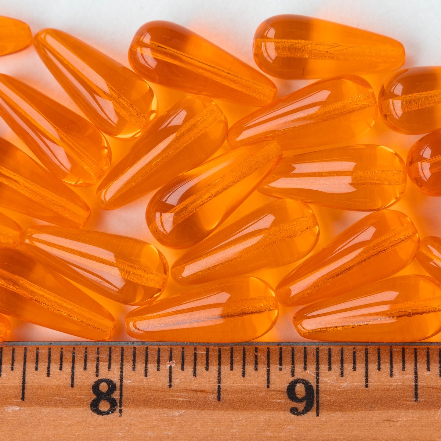 9x20mm Glass Teardrops - Orange Hyacinth - 20 beads