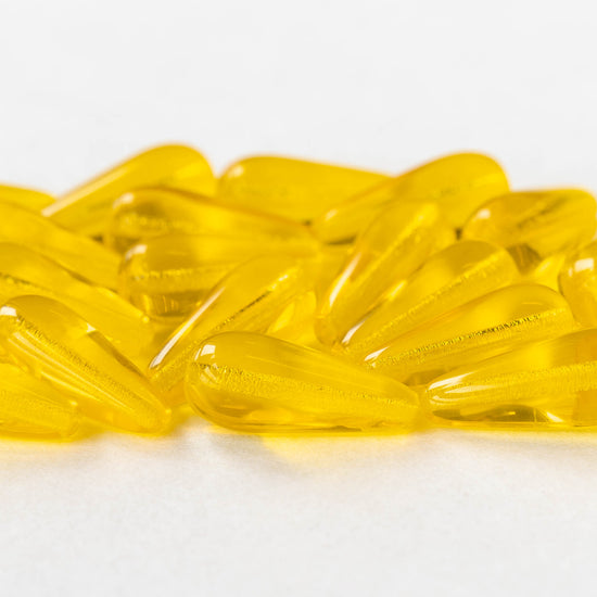 9x20mm Glass Teardrops - Yellow - 20 beads