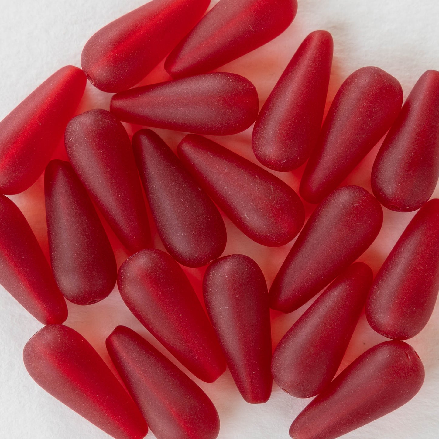 9x20mm Long Drilled Drops - Red Matte - 20 Beads