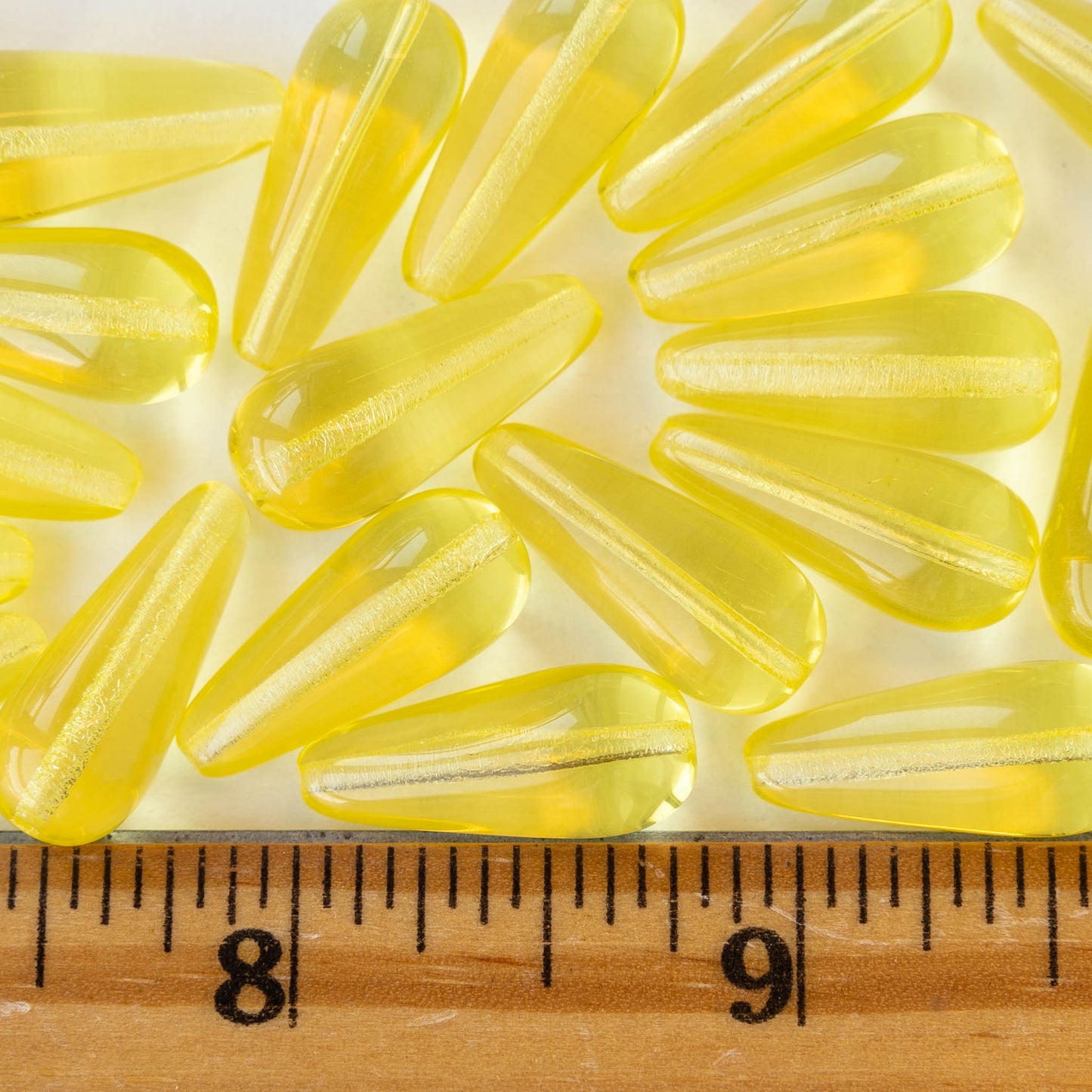 9x20mm Long Drilled Drops - Mellow Yellow - 20 Beads