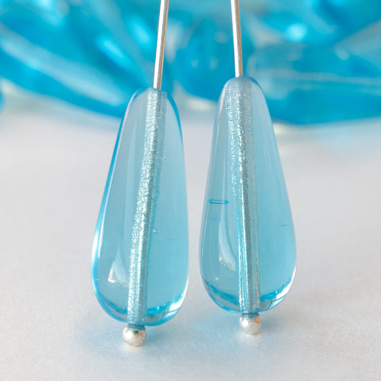 9x20mm Long Drilled Drops - Light Aqua Blue - 20 Beads