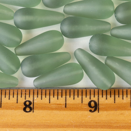 9x20mm Long Drilled Drops - Sage Green Matte - 20 Beads