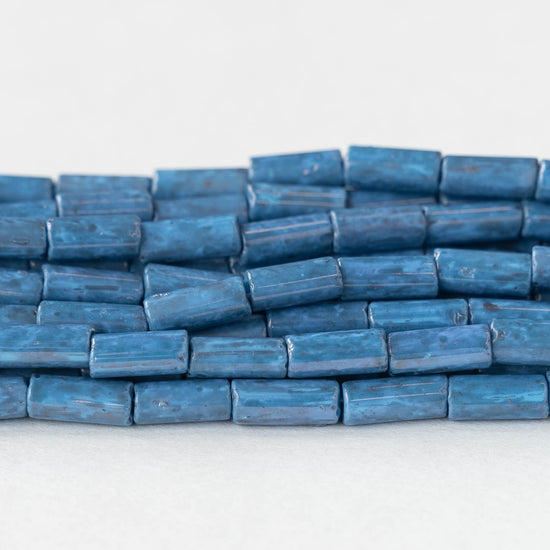 9x4mm Glass Tube Beads - Twilight Blue - 20 or 60 Inches