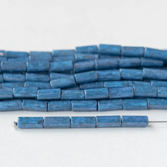 9x4mm Glass Tube Beads - Twilight Blue - 20 or 60 Inches