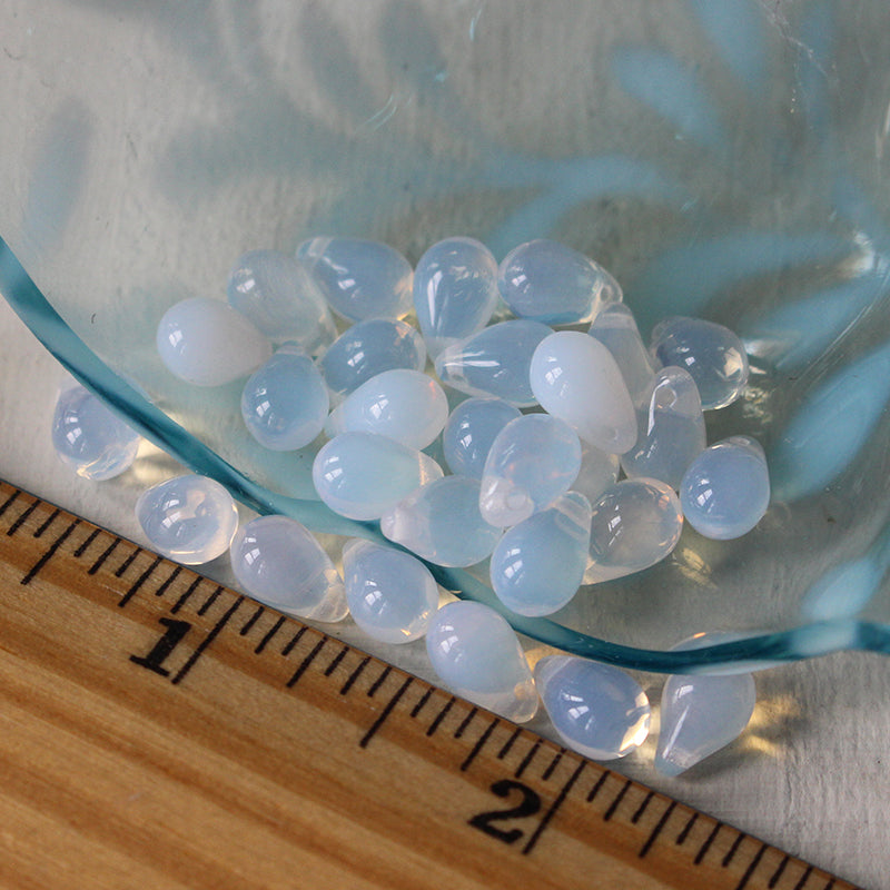 6x9mm Glass Teardrop Beads - Opaline Moonstone - 50 Beads