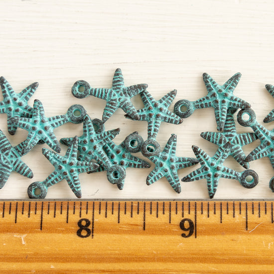 Load image into Gallery viewer, 16x18mm Mykonos Metal Starfish Charm - Green Patina
