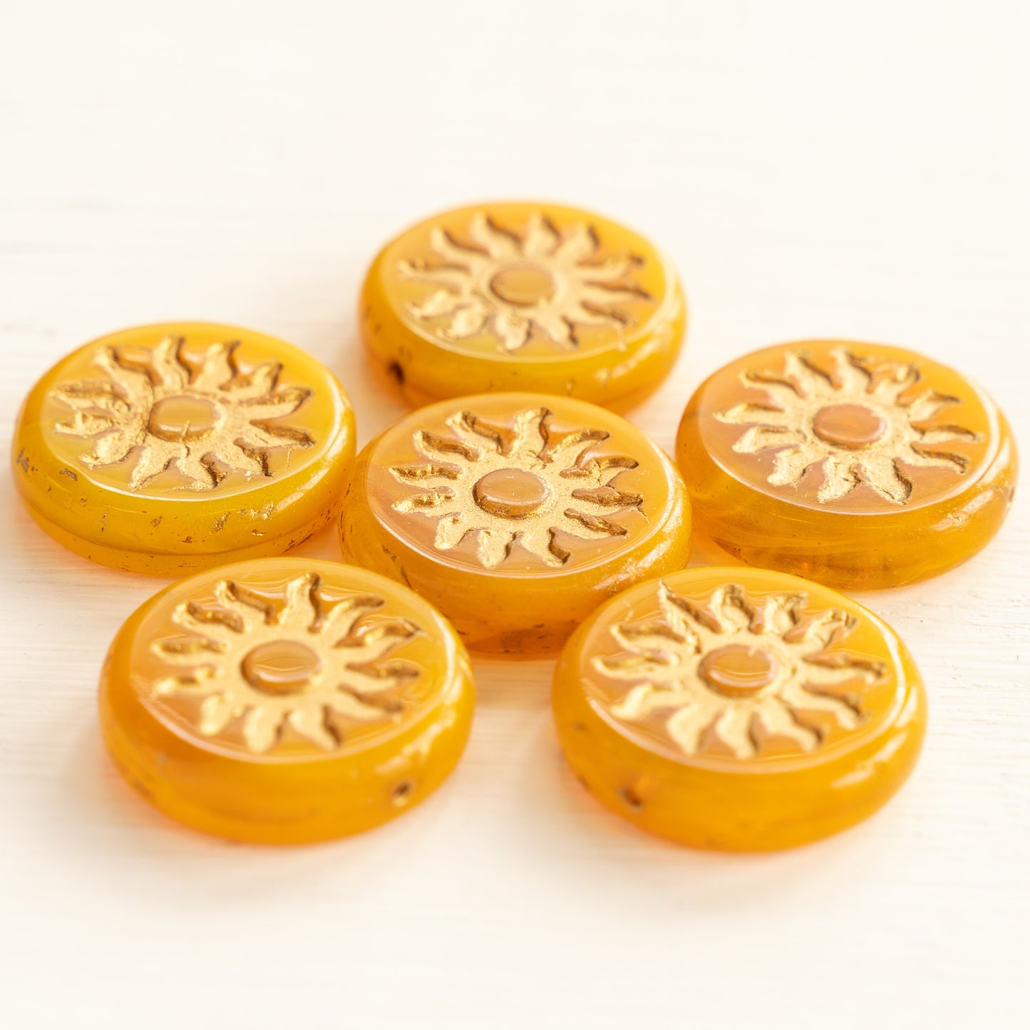 22mm Sun Coin Beads - Yellow with Gold Sun - 1 Bead