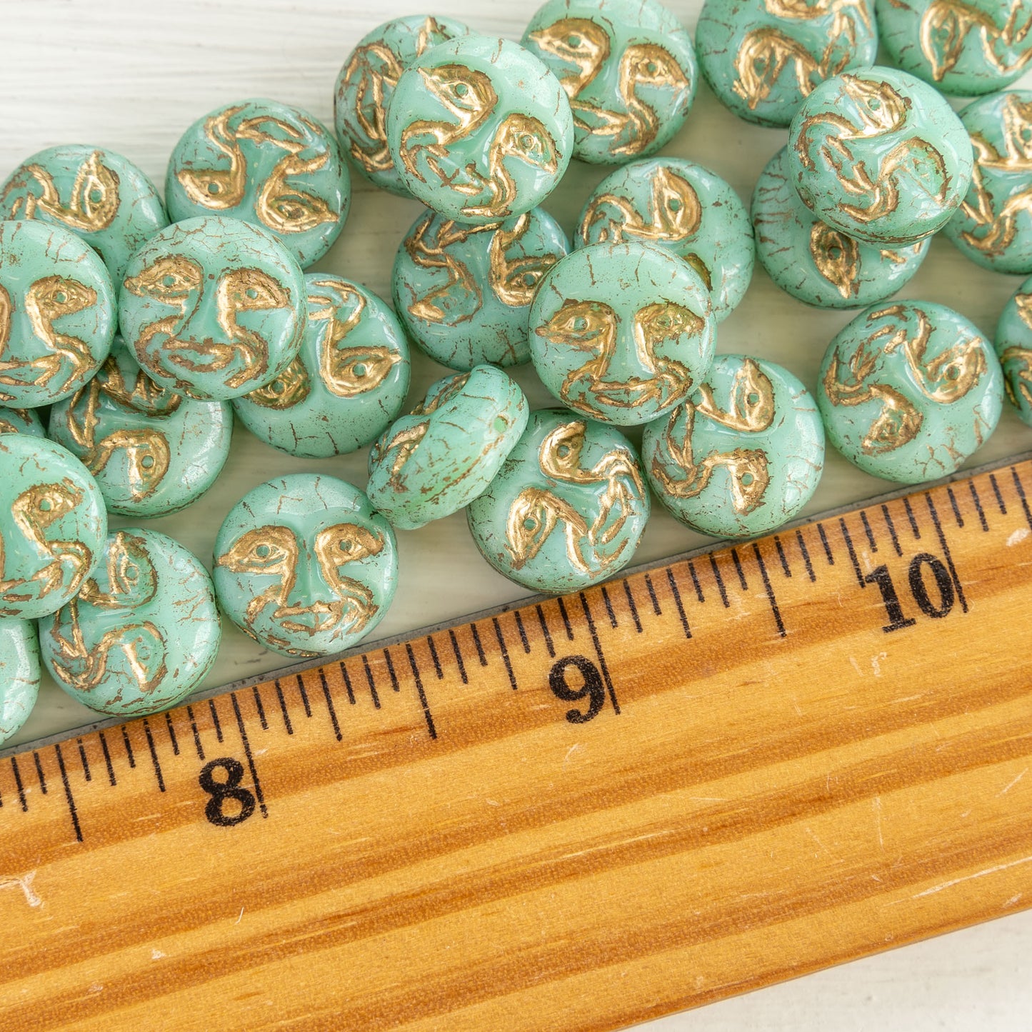 Load image into Gallery viewer, 13mm Moon Face Beads - Turquoise - 15 Beads
