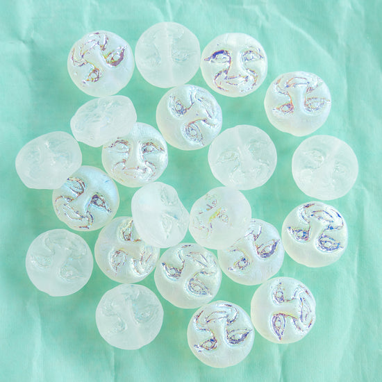 13mm Moon Face Bead - Crystal Matte AB - 15 Beads