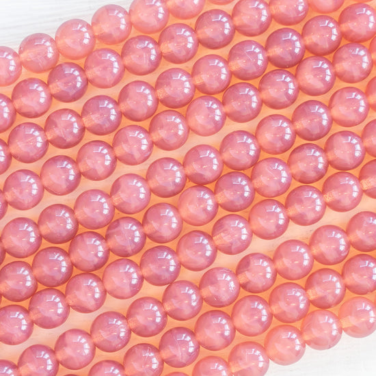 8mm Round Glass Beads - Opaline Pink Rose - 32 Beads