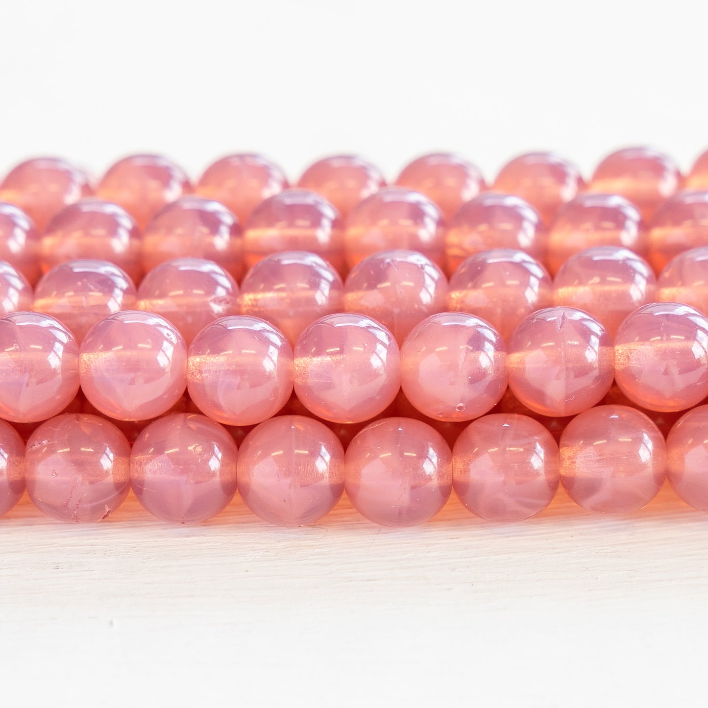 8mm Round Glass Beads - Opaline Pink Rose - 32 Beads