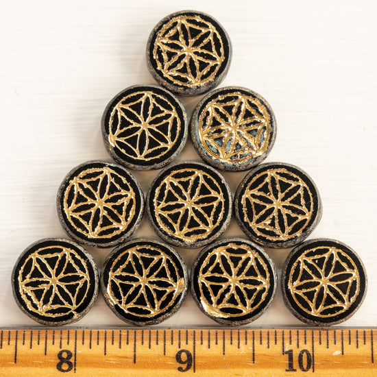 Load image into Gallery viewer, 19mm Flower of Life Coin - Black - Choose Amount
