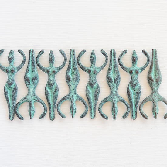 Load image into Gallery viewer, 48mm Mykonos Metal Goddess Pendant - Green Patina - Choose Amount
