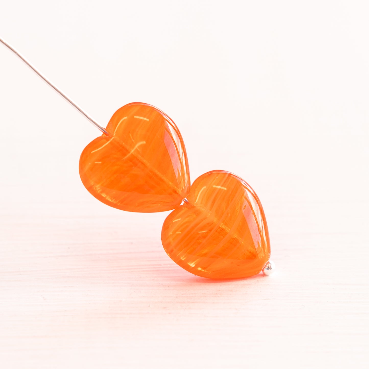 Load image into Gallery viewer, 15mm Glass Heart Beads - Orange Striped - 10 Beads
