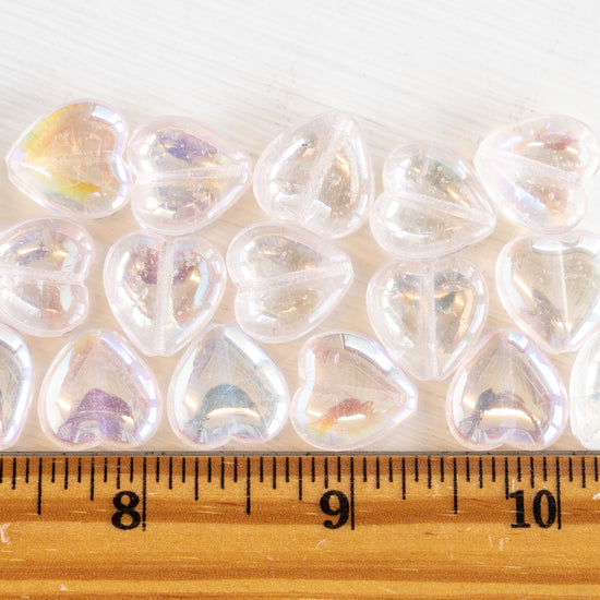 15mm Glass Heart Beads - Pale Pink AB - 10 Beads