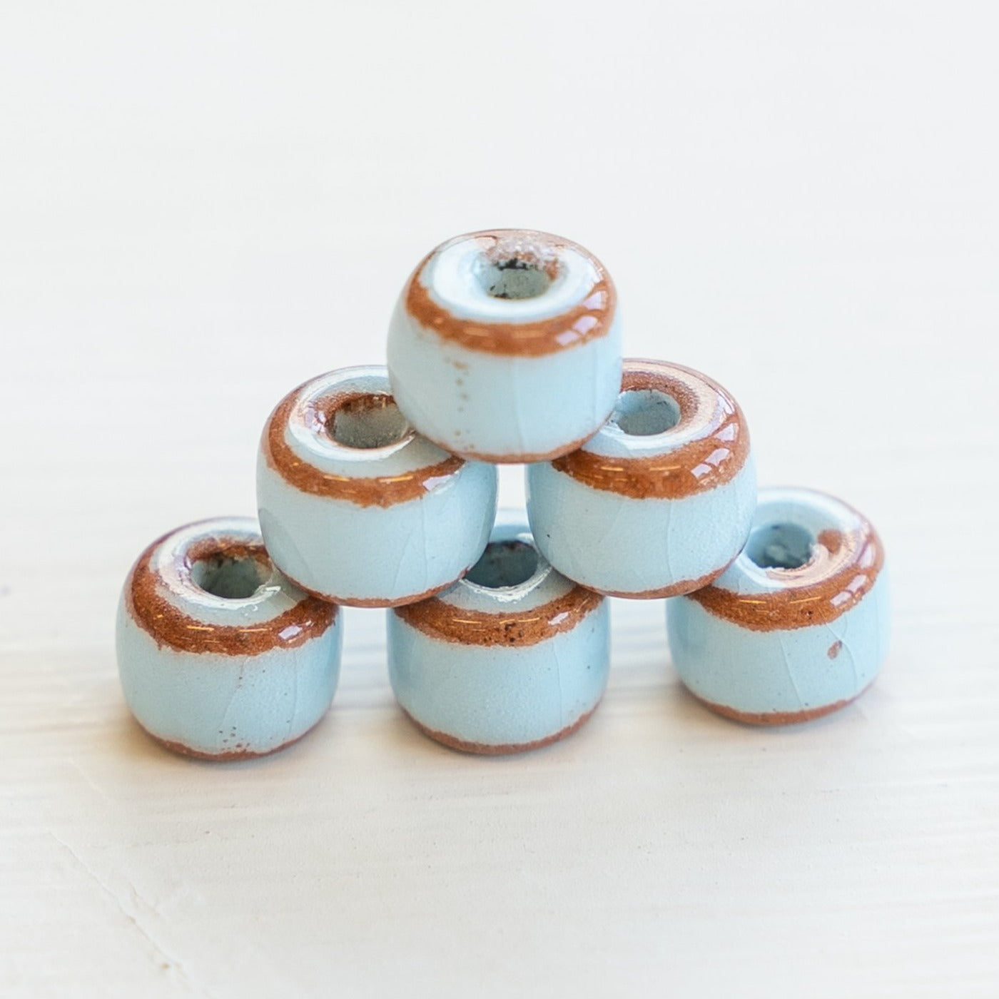 6x8mm Short Shiny Glazed Ceramic Tube Beads - Baby Blue
