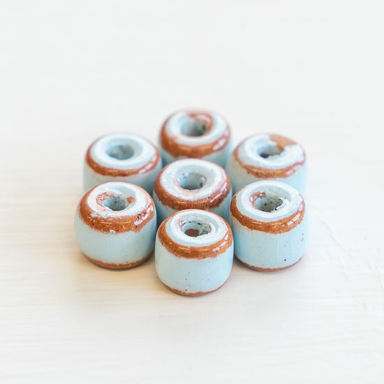 6x8mm Short Shiny Glazed Ceramic Tube Beads - Baby Blue