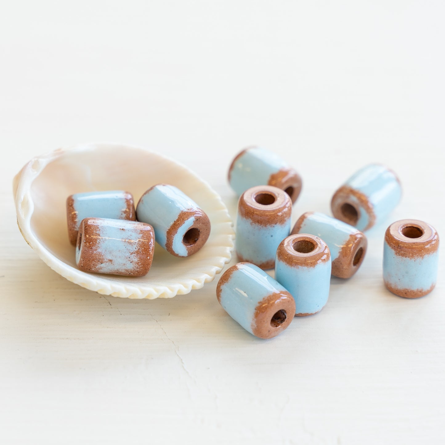 11x8mm Shiny Glazed Ceramic Tube Beads - Baby Blue