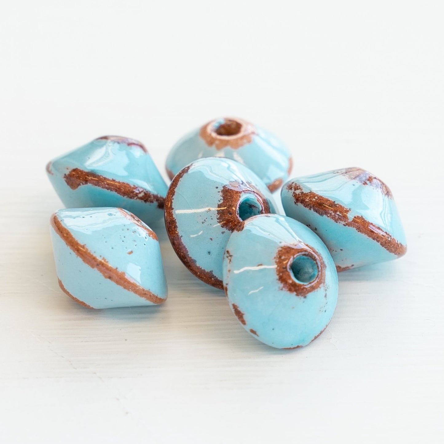 17mm Shiny Glazed Ceramic Bi-cones - Baby Blue