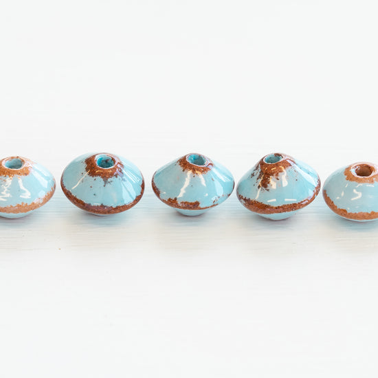 17mm Shiny Glazed Ceramic Bi-cones - Baby Blue