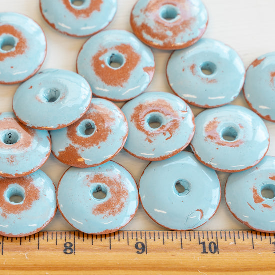 Load image into Gallery viewer, 30mm Shiny Glazed Ceramic Disks - Baby Blue
