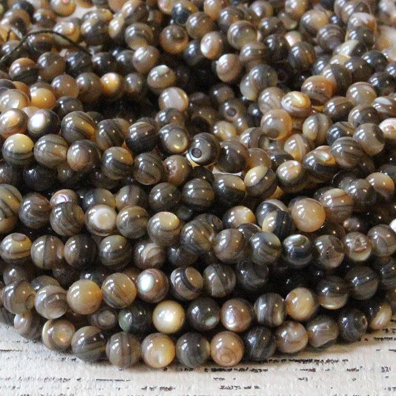 4mm Round Abalone Beads - 8 Inches