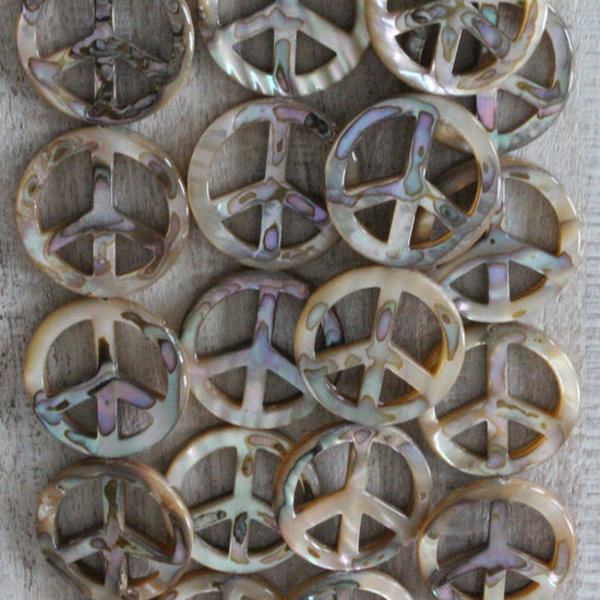 Abalone Peace Sign Coin - 20mm - 1 pair