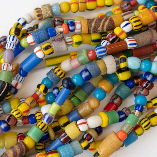 African Sand Bead Mix - Mixed Sizes and Colors and Stripes ~4-9mm - 18 Inch Strand