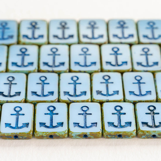 Load image into Gallery viewer, 15x12mm Glass Anchor Beads - Blue with Blue Wash
