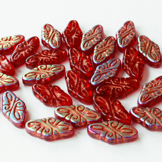 9x19mm Arabesque Beads - Red with Iridescent finish - 10 or 30