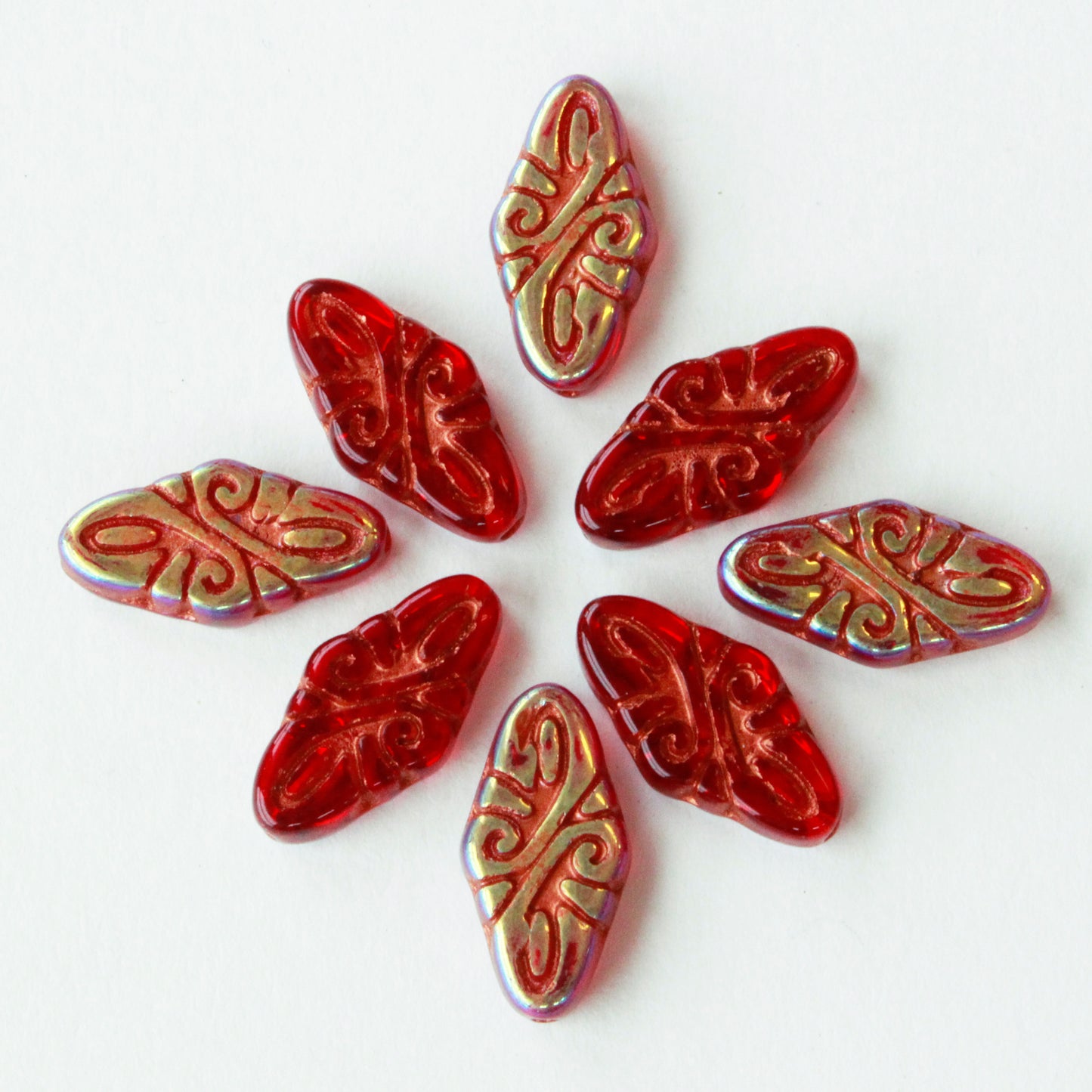 9x19mm Arabesque Beads - Red with Iridescent finish - 10 or 30