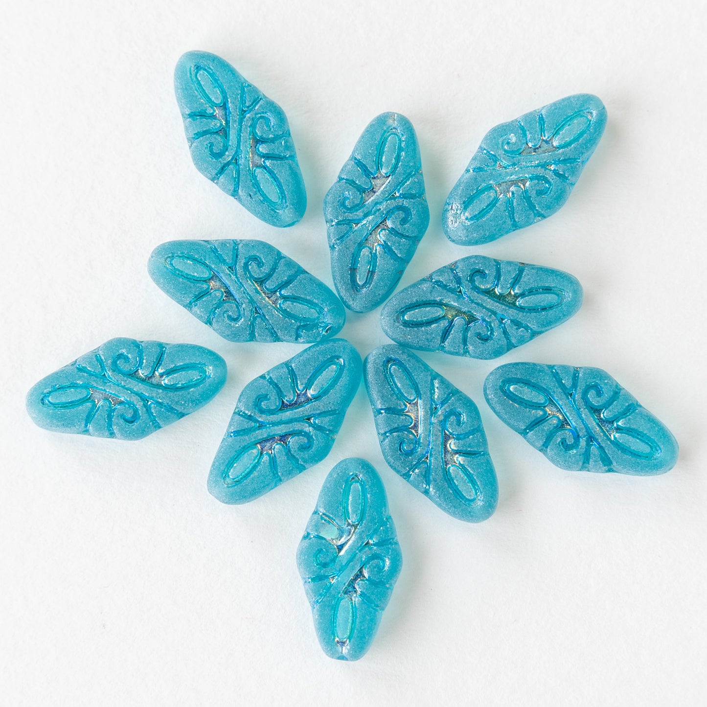 9x19mm Arabesque Beads - Aqua Matte - 10 or 30