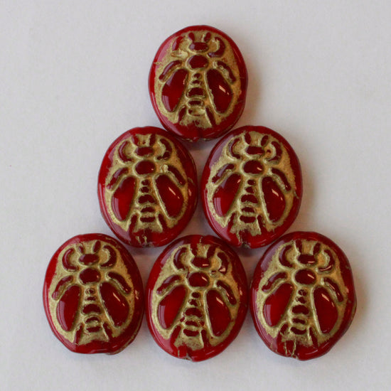 18x21mm Glass Honey Bee Beads - Red Gold-  2 Beads