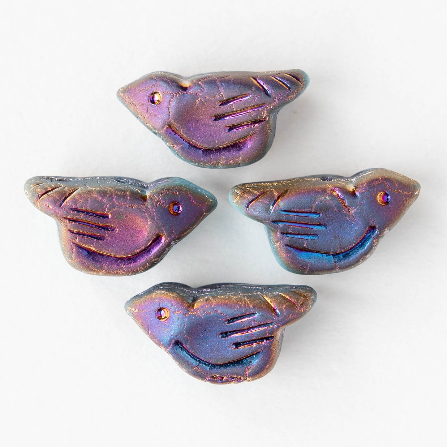 Bird Beads - Sky Blue with Matte Metallic Volcano Finishes - 2 or 6