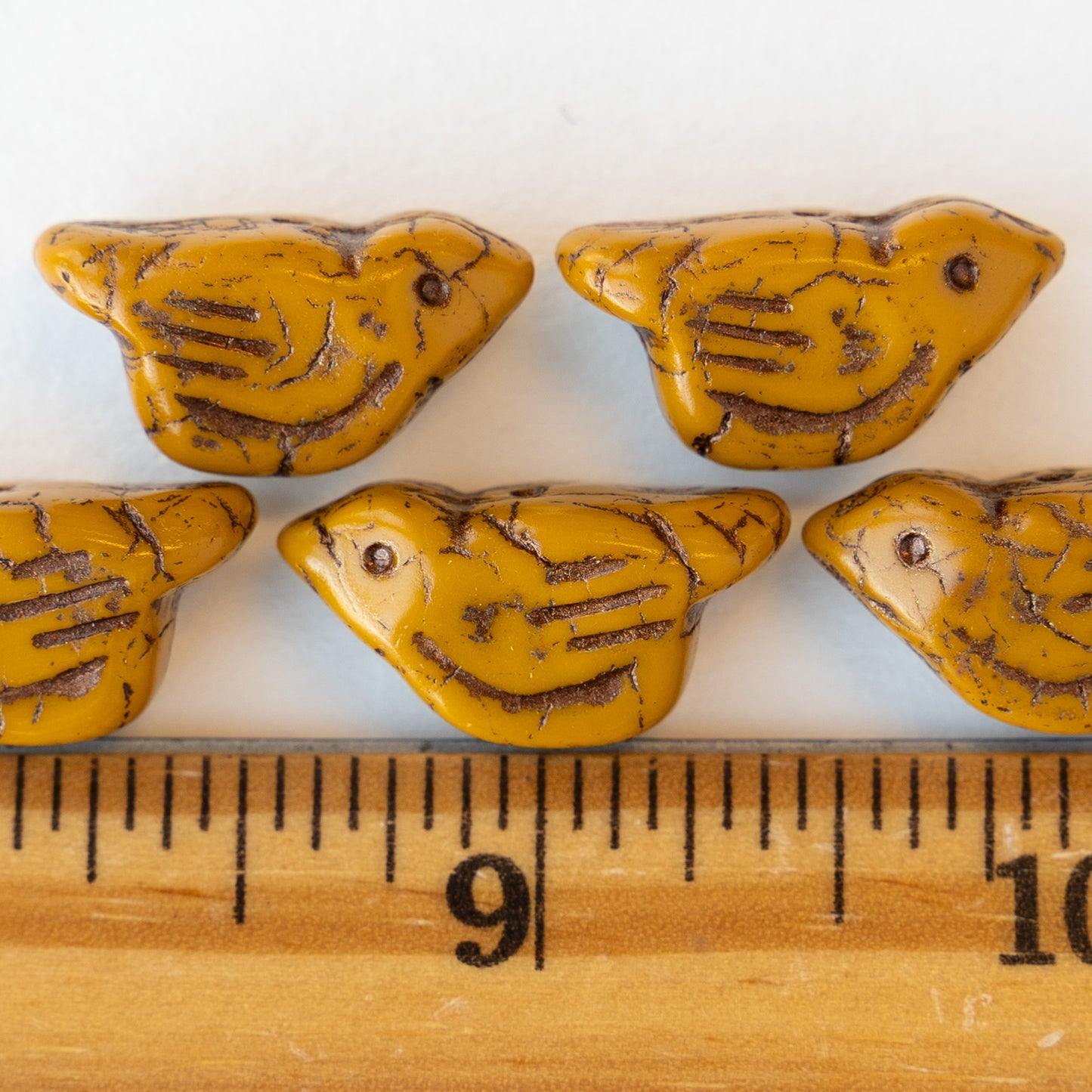 Load image into Gallery viewer, Bird Beads -  Ochre with Bronze - 2 or 6 Birds
