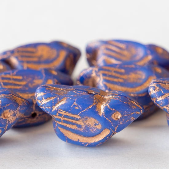 Bird Beads -  Blue with Copper Wash - 2 or 6 Birds