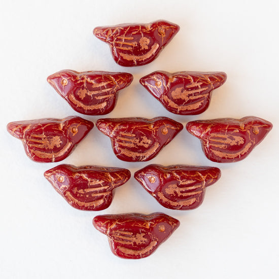 Load image into Gallery viewer, Bird Beads -  Red with Copper - 2 or 6 Birds
