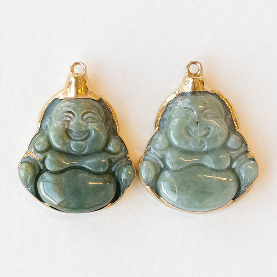 Load image into Gallery viewer, Buddha Pendant with Gold - Burma Jade Carved Stone Pendant
