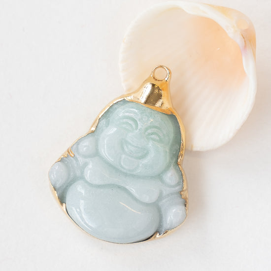 Buddha Pendant with Gold - Burma Jade Carved Stone Pendant