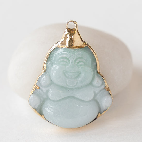 Buddha Pendant with Gold - Burma Jade Carved Stone Pendant