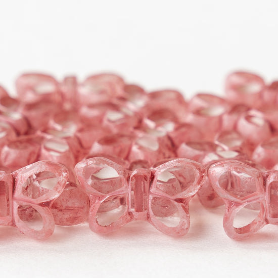 Glass Butterfly Beads - Crystal with Pink - 4 or 12