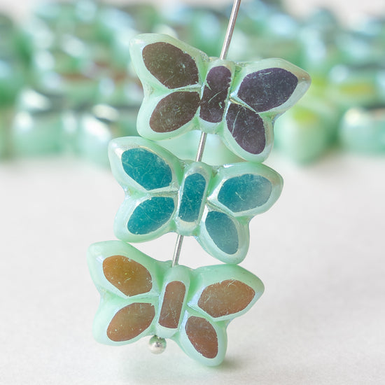 Glass Butterfly Beads - Light Mint with AB - 4 or 12