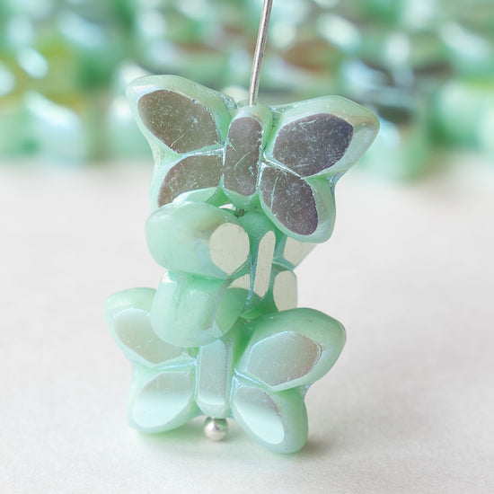 Glass Butterfly Beads - Light Mint with AB - 4 or 12