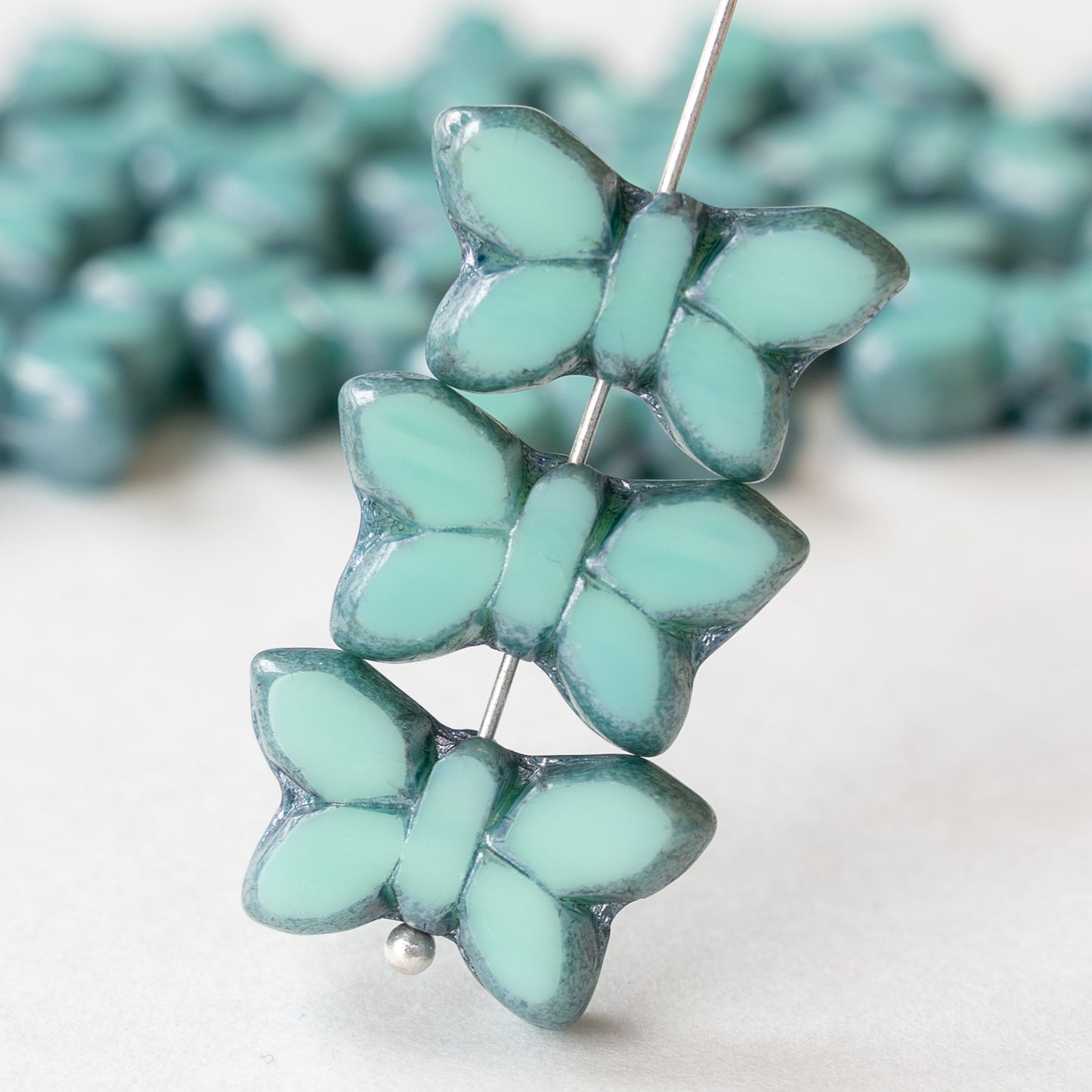 Glass Butterfly Beads - Seafoam - 4 or 12