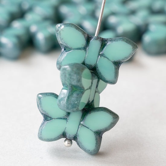 Glass Butterfly Beads - Seafoam - 4 or 12