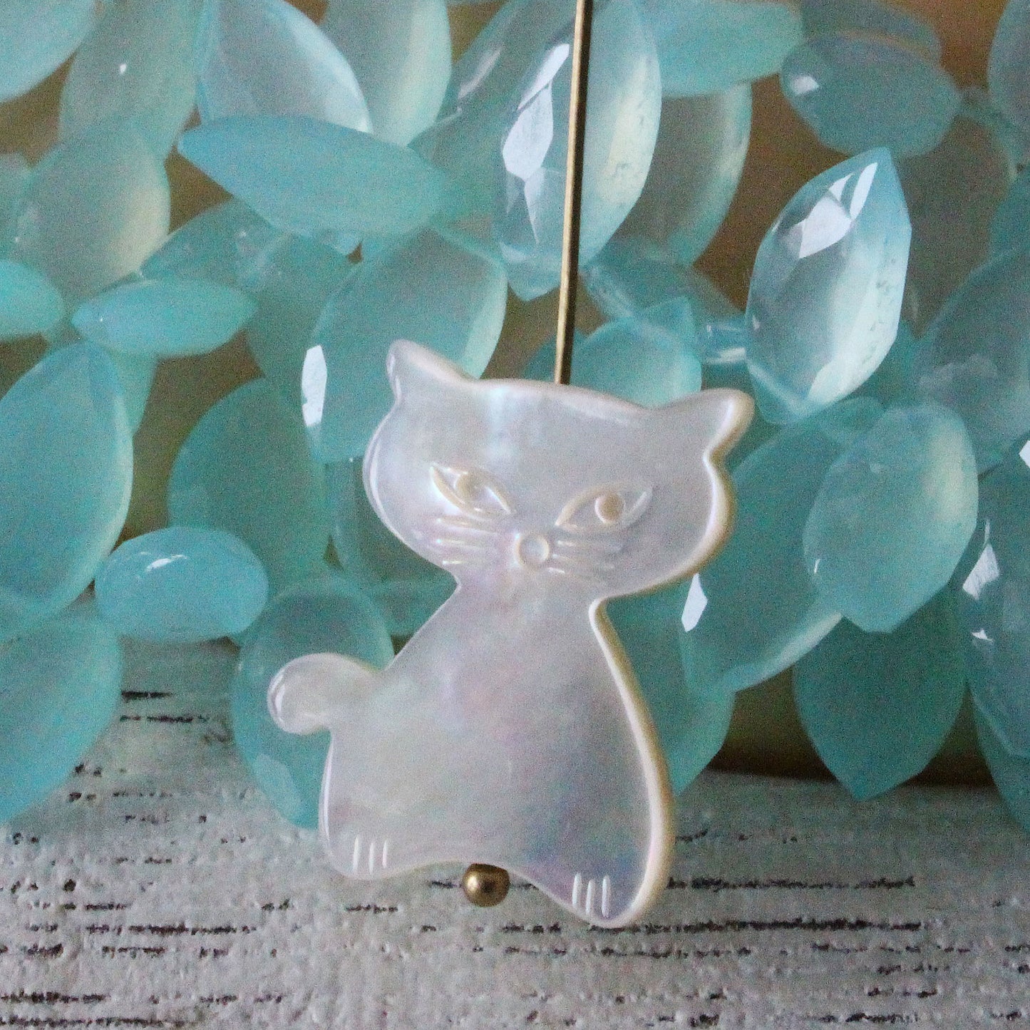 Mother of Pearl Shell Carved Kitty Cat Beads - 1 Pair
