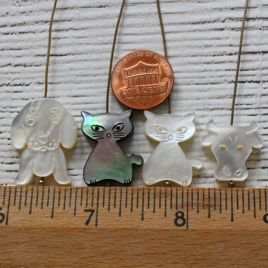 Mother of Pearl Shell Carved Kitty Cat Beads - 1 Pair